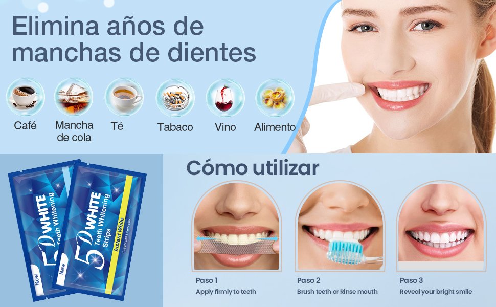 Cómo Usar Las Tiras Blanqueadoras 5D White Teeth Whitening Strips