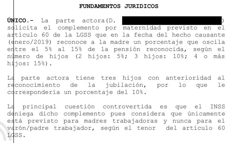 En qué consiste la sentencia sobre el complemento de maternidad en jubilación anticipada