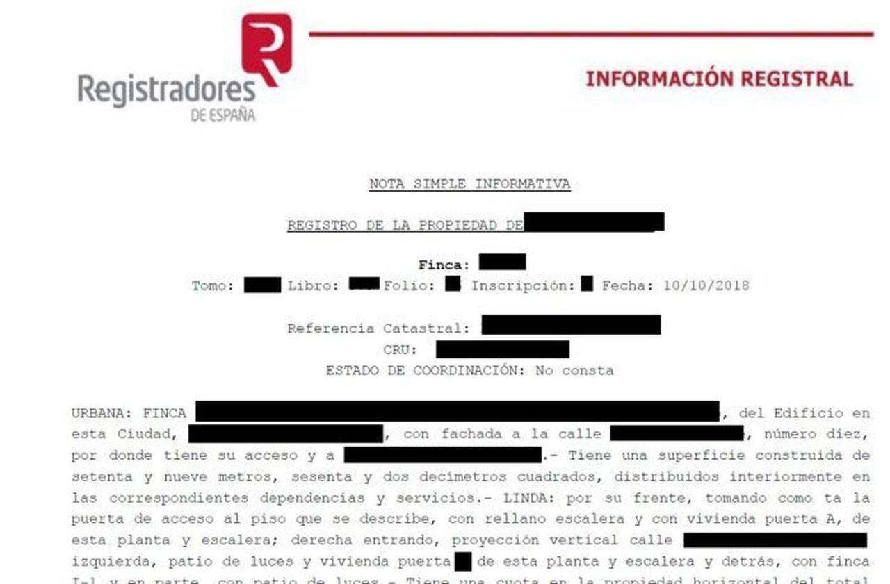 que informacion contiene la nota simple del registro de propiedad en las palmas
