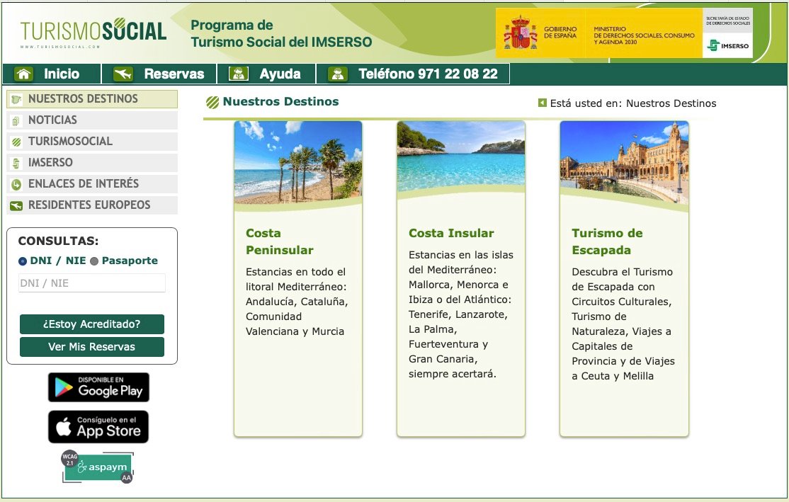 que plazas libres hay actualmente en el imserso para solicitar