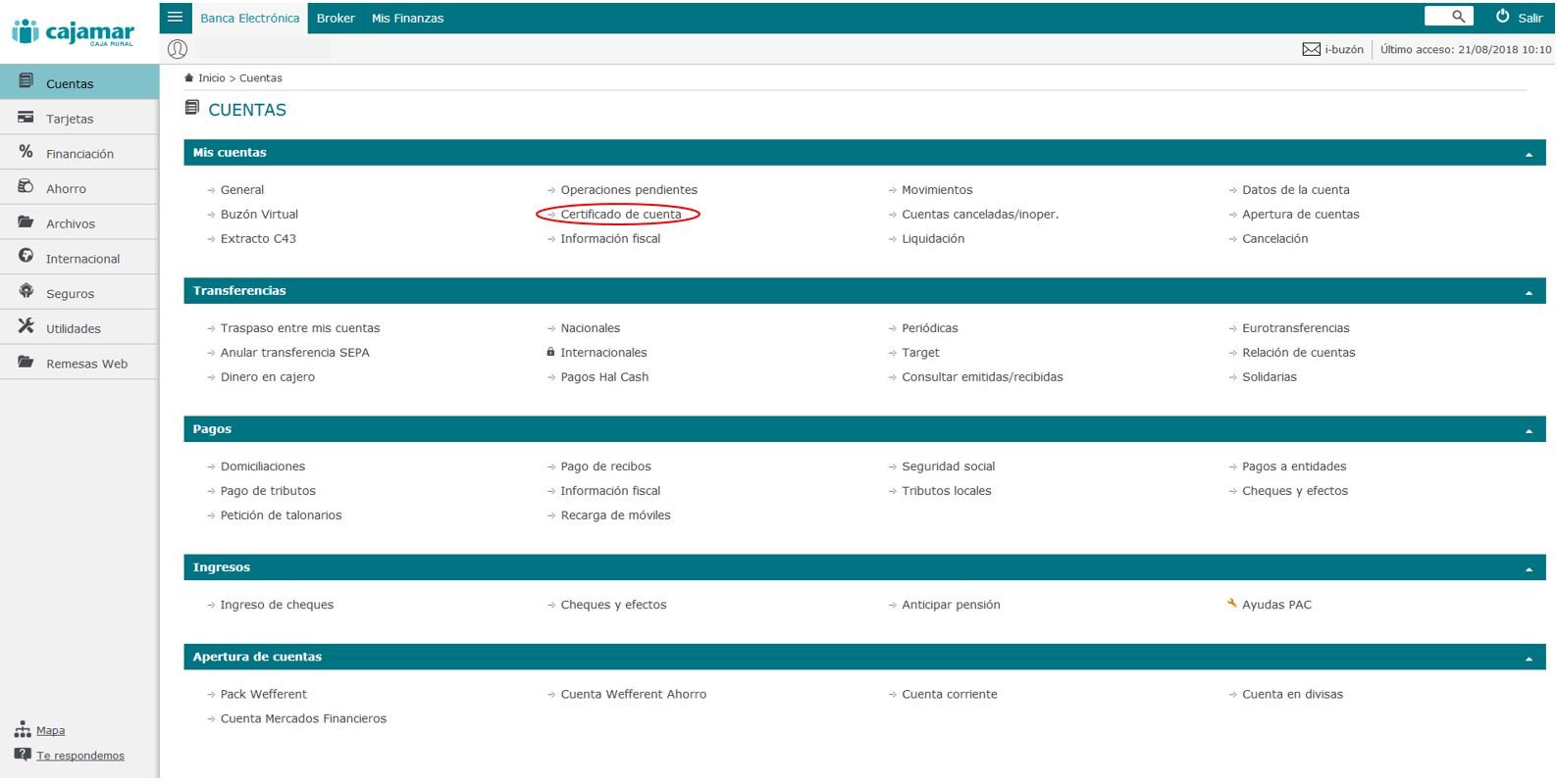 que servicios ofrece la banca electronica de caja mar para sus usuarios