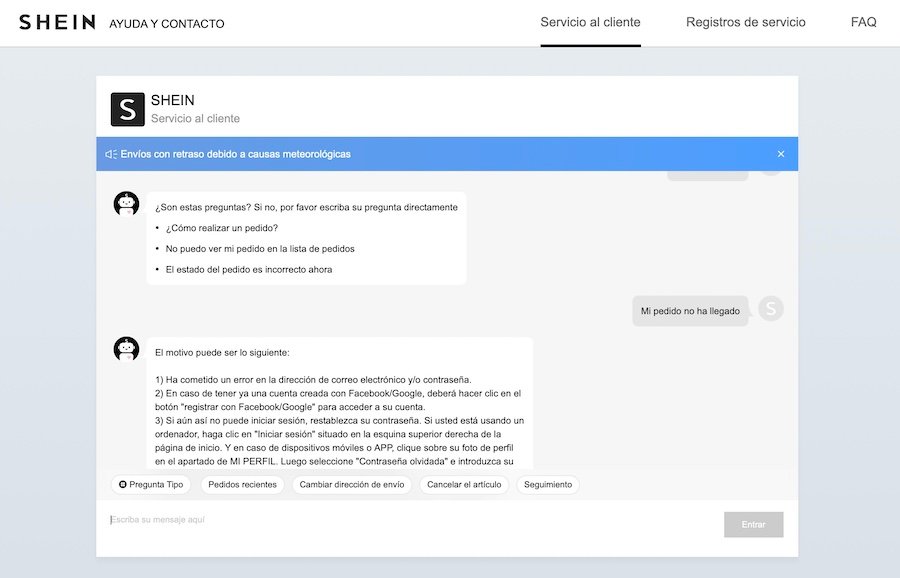 que significa el estado envio no recibido desde origen en shein